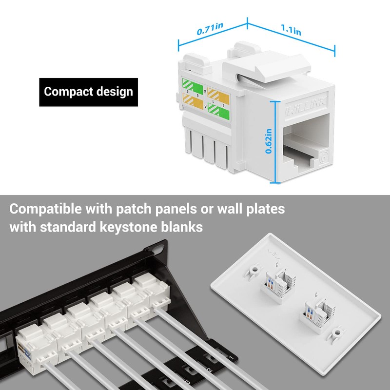 iwillink Cat6 Keystone Jack 10-Pack, RJ45 Keystone Jack, 90-Degree Ethernet