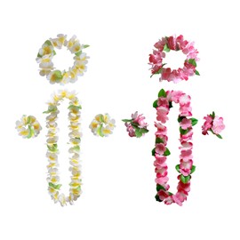 NXPWRC 2 Piece Hawaiian Garland, Colorful Flower Garland, Hawaiian Flower Chain, Tropical Beach Outfit, Hula Outfit, Suitable For Cheerleading, Beach Party And Prom