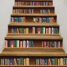 AILEGOU 3D Brick Stair Stickers Decals, 6Pcs Removable PVC Plastic Staircase Decals, Bookcase, 39.3Inch x 7.08Inch, for Renters, Wall, Floor, Indoor, Easy to Apply, Peel & Stick, DIY