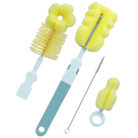 Sebikam Baby Flaschenbürste Set, 4-teiliges Schwamm-Babyflaschenbürsten-Set, Für Flaschen und Sauger, Enthält Babyflaschen-Reinigungsbürste, Nippelbürste und Strohhalmreiniger, Mehrzweck - Grün