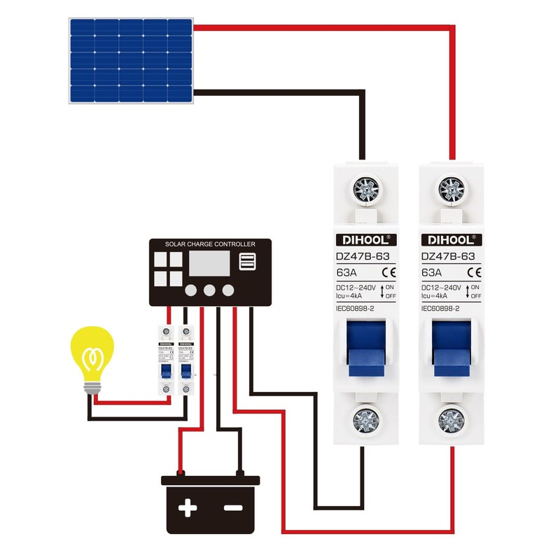 DIHOOL Miniature Circuit Breakers, 2pcs 63A 12-240V DC Disconnect Switch,