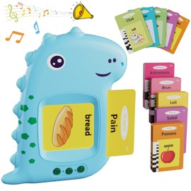 Talking Flash Cards French English Bilingual Learning Toys, Educational Interactive Toys Pocket Speech Therapy Toys, 14 Topics 224 Words, Gifts Toys for Girls Boys Beginning Toddlers 3-6 Years - Blue