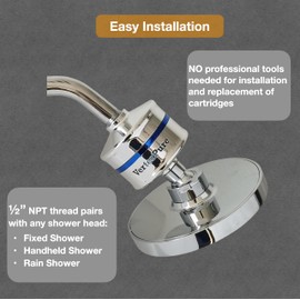 VerterPure Compact Shower Filter – High Output, 100% KDF-55, Removes Chlorine & Contaminants, Softens & Purifies Hard Water, Improves Skin & Hair, Easy Installation, Hot or Cold Water, Chrome