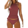 Beachsissi Women's Two-Piece Swimsuits, Padded, Side Drawstring, Swimwear, Halterneck Leopard