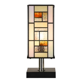 HomeBeauty Small Tiffany Table Lamp for Bedroom, Stained Glass Bedside Lamps with Rectangle Shade,Geometric Desk Reading Lamp for Kids Room Living Room Office Dorm,LED Bulb Included