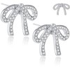 Silver Sparkly Bow Earrings for Women - Silver Bow Earrings