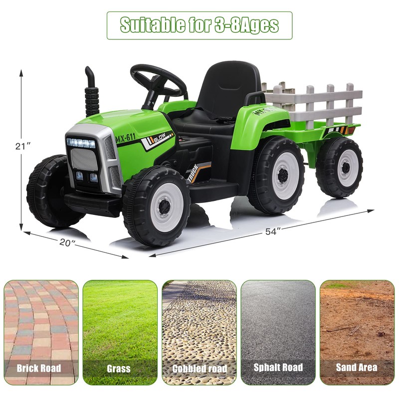 SEHOMY Kids Ride on Tractor with Trailer and 25W Dual