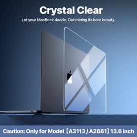 Soonjet for MacBook Air 13.6 inch Case M3 M2 2024-2022, Model A3113 A2681 [100% Ultra Clear] [Outshine Bare Beauty] Hard Shell Protective Cover for MacBook Air M2 13 inch Case - Crystal Clear