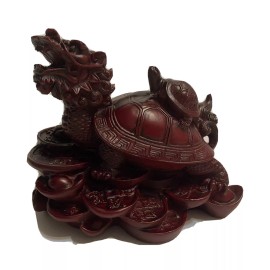 JADE Feng Shui Dragon Turtle Tortoise Statue Figurine Coin Money Wealth -Red