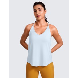 CRZ YOGA Lightweight Tie Back Workout Tank Top for Women V Neck Spaghetti Strap Yoga Sleeveless Shirts Halter Camisole Blue Linen Large
