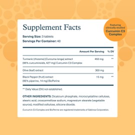 Youtheory Youtheory Turmeric Advanced - 450 mg Turmeric Supplement - with 15 mg Black Pepper & 300 mg Olive Leaf Extract - Curcumin Joint Support* - Soy, Dairy & Gluten Free - 120 Vegetarian Tablets