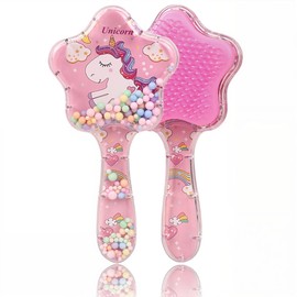 NHQZ Hair Brush for Little Girls and Kids, Slides Easily Through Knots and Won't Pull, Unicorn Glitter Bristle Brush, Pink, 1 Piece, bronze