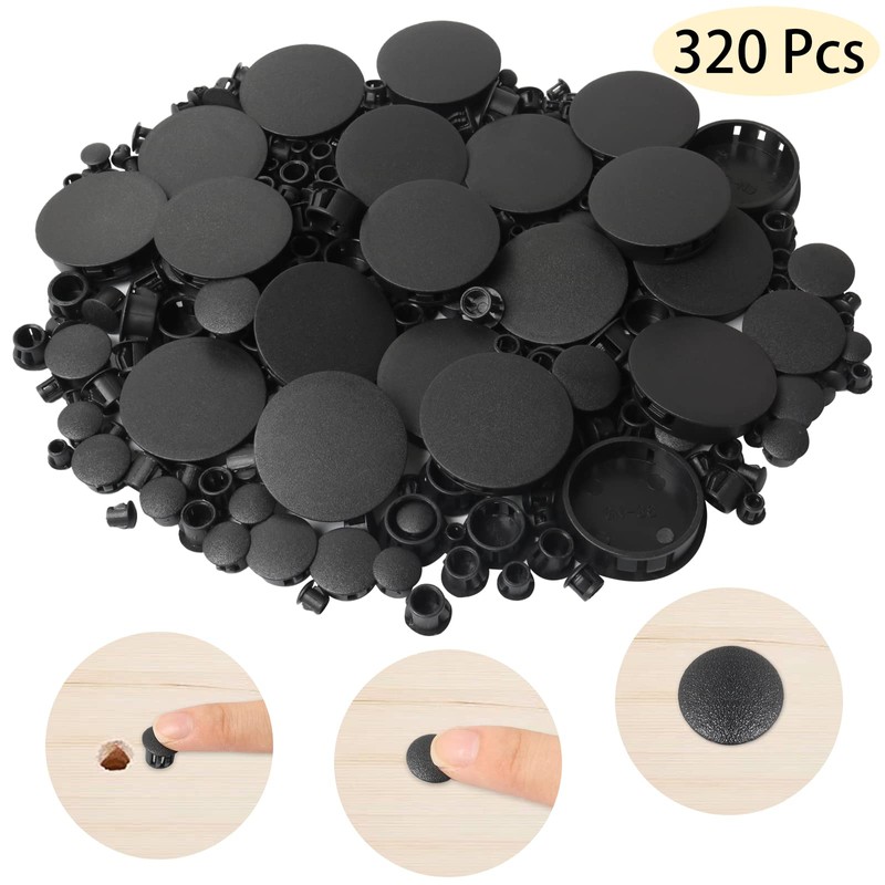 320Pcs 8 Sizes Black Plugs Hole Plastic Hole Plugs Hole