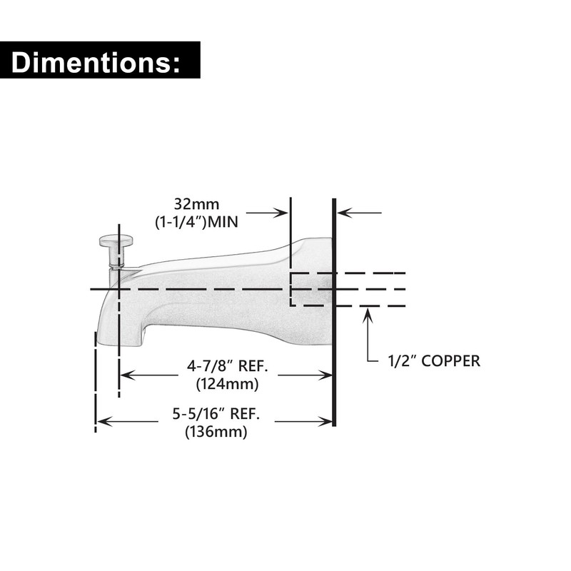 Tub Spout with Integrated Diverter for 1/2 inch Copper Tube