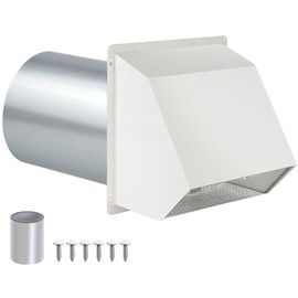 4 Inch Dryer Vent Cover Outside Hooded Wall Vent with Screen and Damper, Exhaust Vent Wall Mount Exterior Wall Vents Cover Cap for Dryer Ventilation&Outdoor Air Exhaust,Galvanized Steel,White