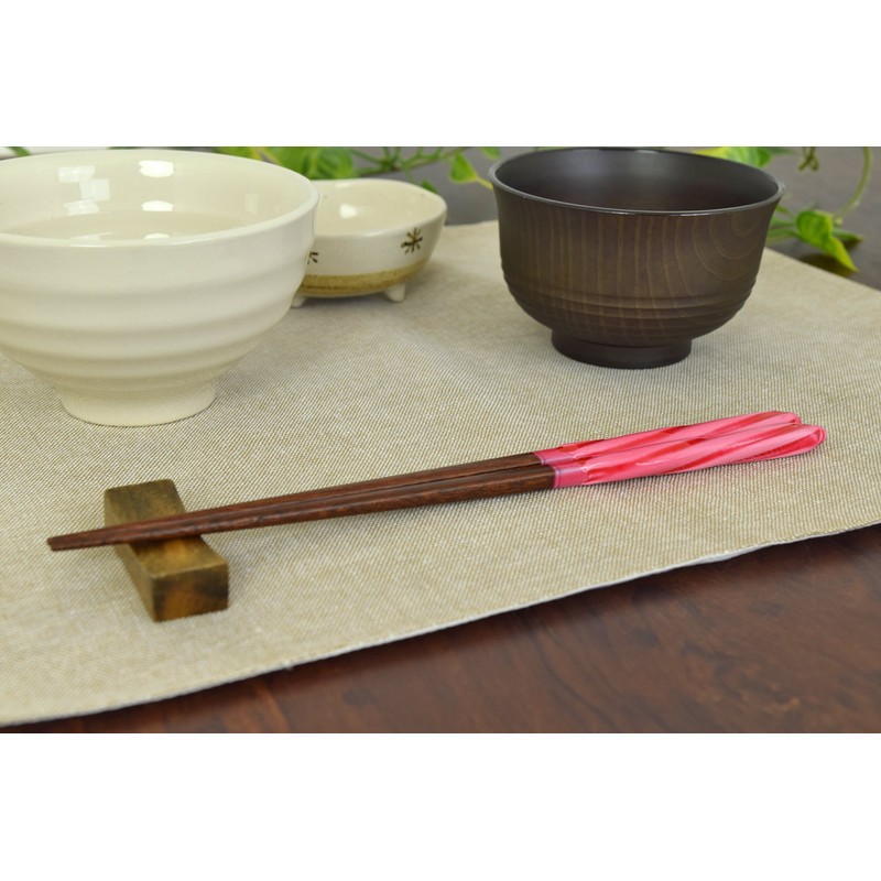 Aoba Chopsticks Natural Wood, Candy Ball Thread, Red, 9.1 inches