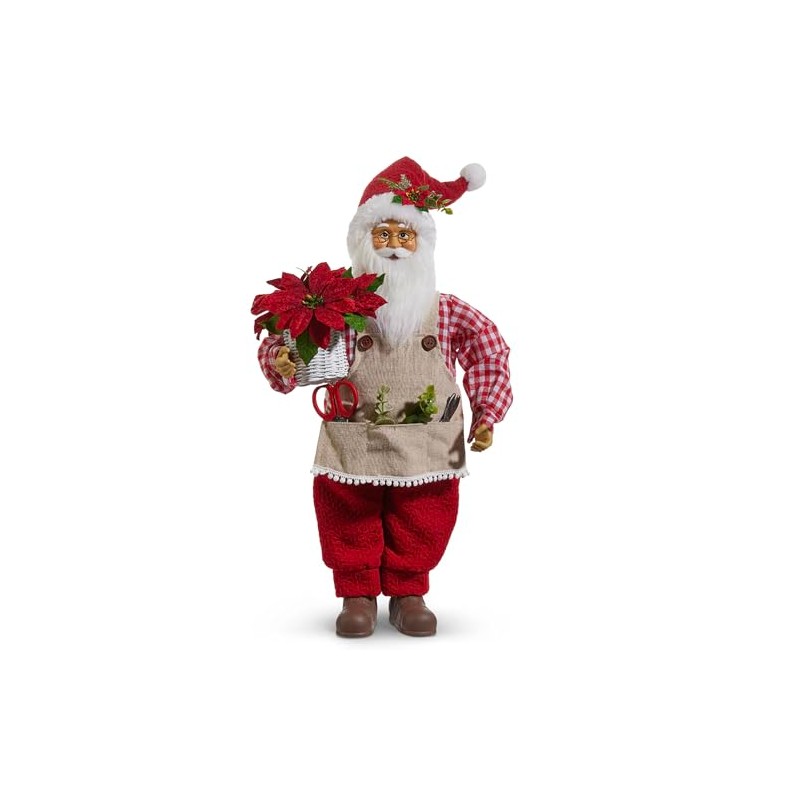 Raz Imports Gingham Gardening Santa, 18-inch Height, Tabletop, Home Décor