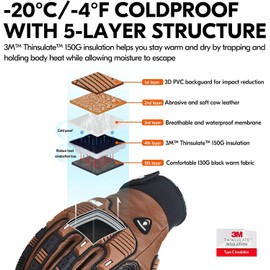Vgo... Winter Work Gloves Men Waterproof Warm Durable Touch Screen Gloves Shockproof Warehouse Mechanic Carpenters Trucker Cold Weather