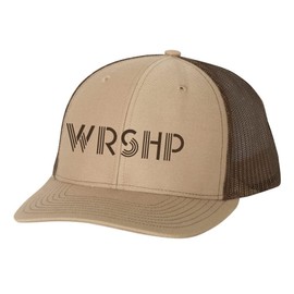 Trenz Shirt Company Christian WRSHP Worship Jesus Mens Embroidered Mesh Back Trucker Hat, Khaki/Brown