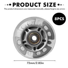 GOEDCH Inline Skate Rollen: 8 Stück 72mm Silbertransparent Inliner Rollen, Ersatz Inline Skate für Alle Arten von Rollschuhen, Indoor-Outdoor Rollschuh Räder mit 8 Stück Kugellager
