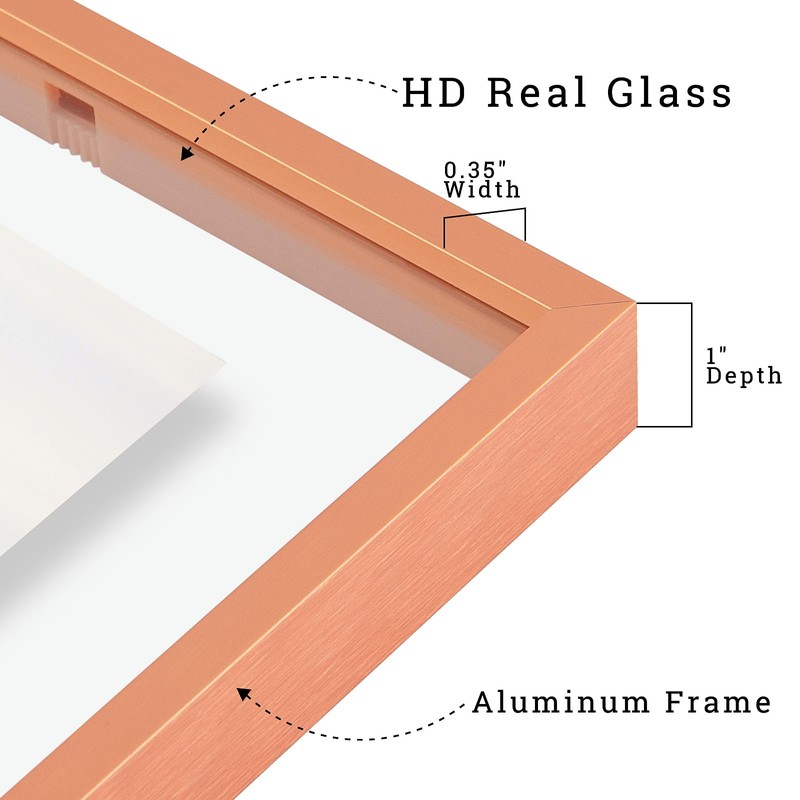 Frametory, Floating Picture Frame 8x10 - Rose Gold Aluminum Metal