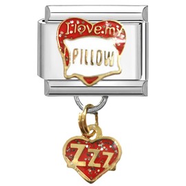 Quiges 9 mm Italian Style Charm Hanger Model Stainless Steel I Love My Pillow for Italy Charm Bracelets, Stainless Steel