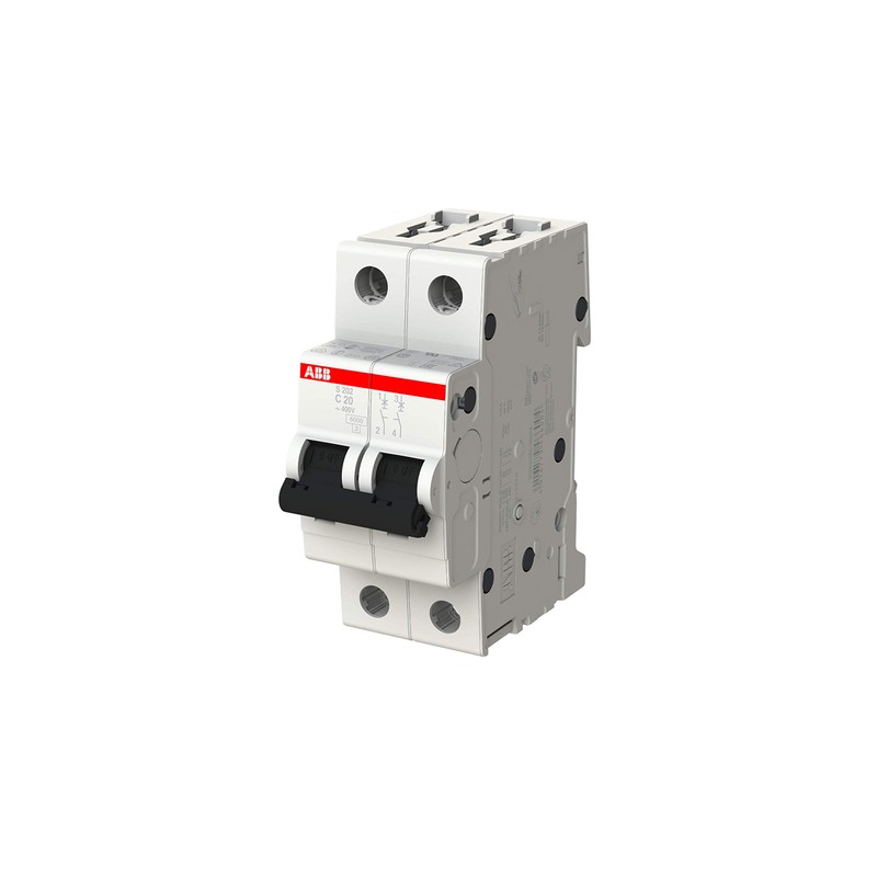 ABB S202-C20 Miniature Circuit Breaker, 2 Pole, Type C, 6/10kA