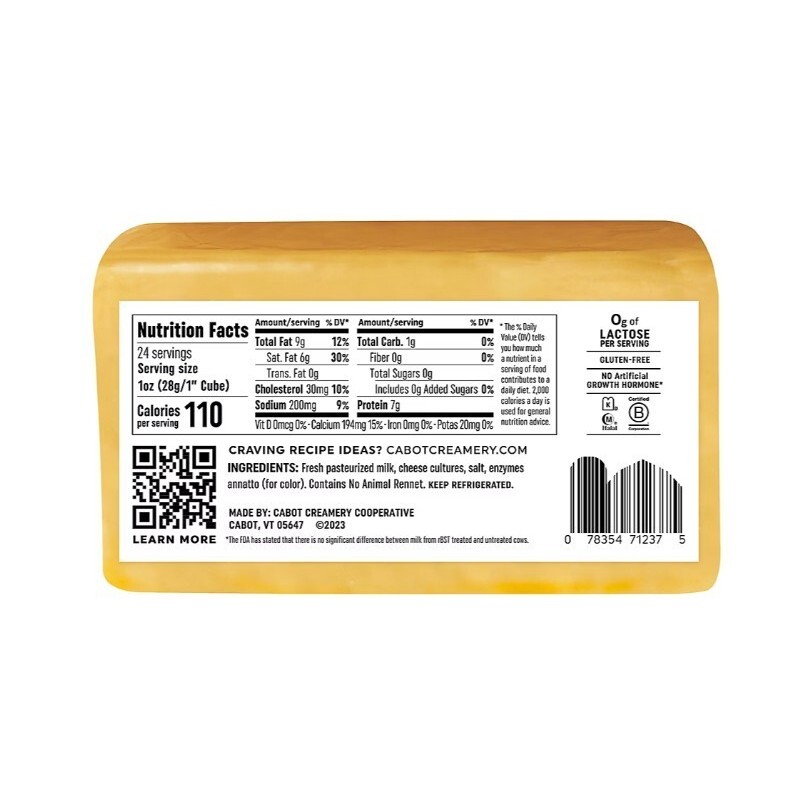 Cabot Creamery Extra Sharp Naturally Aged Cheddar Cheese,1.5 lbs.