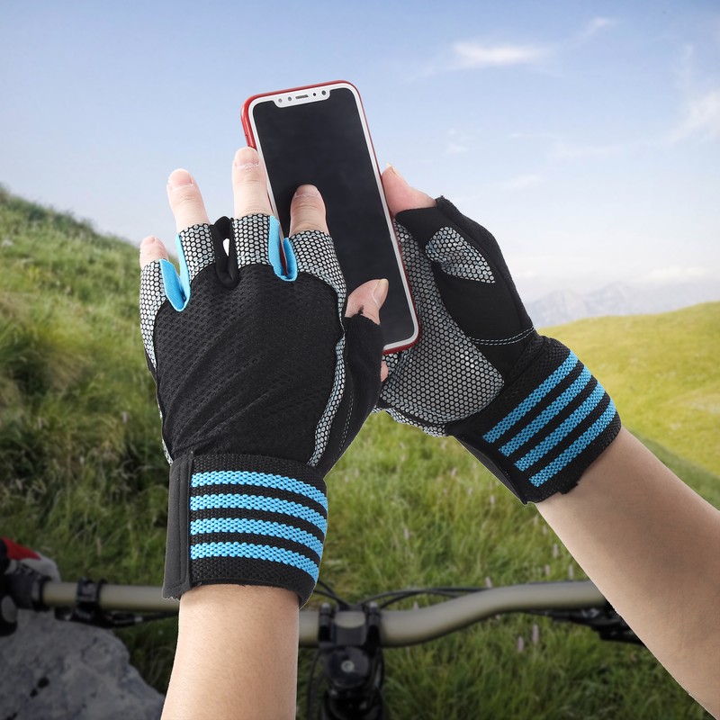 Half Finger Adjustable Cycling ShockAbsorbing Gloves AntiSlip Bicycle Gloves Blue(Blue