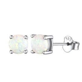 Bellitia Jewelry Women's October Birthstone Opal Stud Earrings Cute Popular Sterling Silver 925 White Blue Green White Gold Plated, Opal, Opal