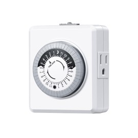 DEWENWILS24 Hour Cycle Plug-in Mechanical Timer, Indoor Timer for Electrical Outlets, 30-Minute Intervals, Dual 3 Prong Outlets, 125V 15A for Christmas Lights, Room Lights, ETL Listed, 1 Pack