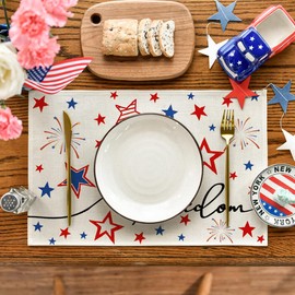 Artoid Mode Freedom Stars Patriotic 4th of July Placemats Set of 6, 12x18 Inch Memorial Day Table Mats for Party Kitchen Dining Decoration