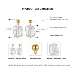 Bellitia Jewelry Pearl Drop & Dangle Earrings 925 Sterling Silver Handpicked Baroque Pearls Statement Earrings 14k Gold Plated Freshwater White Pearl Vintage Earrings for Women