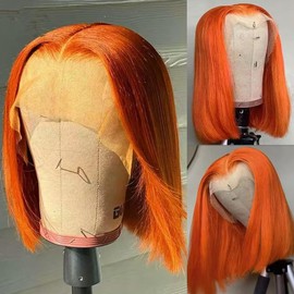 Wear and Go Glueless #350 Ginger Orange Bob Wigs Human Hair Pre Plucked Pre Cut 13X4 HD Transparent Bob Lace Front Wigs Human Hair With Baby Hair #350 Orange Blunt Cut Short Bob Wigs For Black Women