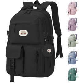 BECOJADDE Backpack School Bag Womens Girls with 15.6'' Laptop compartment, Water Resistant Rucksack with Coin Purse, Daypack for College, Work & Travel, Ideal for Teens & Students Black
