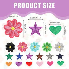 QOWUXHZ Pack of 60 Iron-On Patches for Textiles Patches for Iron-On Flower Love Stars Sew-On Children's Patches for Iron-On Patches for Textiles Clothing Jeans Bags