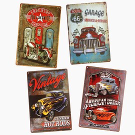 Yunuo 4 Pcs Garage Vintage Full Service Rustic Home Decor Signs Vintage Metal Tin Signs (E)