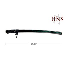 HMS Japanese Samurai Katana Sword Saya, Black Piano Lacquered Wood with Green Bamboo Design Wrapped with Black Cotton Sageo