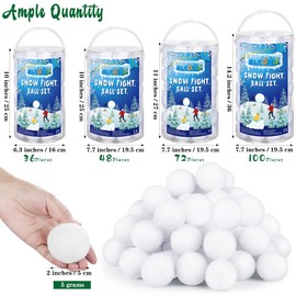 ELCOHO 100 Pieces 2 Inch Fake Snow Fight Ball Artificial Snow Toss Ball Fake Winter Snow Fight Ball Fluffy Fun Stress Toys for Xmas Party Supplies Winter Snowball Fight Games Indoors