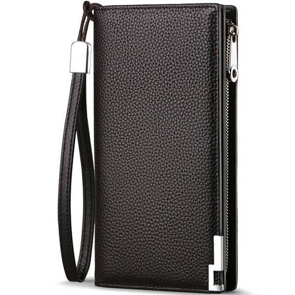 Huztencor Men's Long Wallet, Popular, Magnetic Protection, Cowhide Leather, Thin