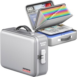 BigPonPon Fireproof Document Box, Hard Case Highly Flame-Resistant Fire Proof Waterproof File Organizer with Lock, Portable Fire Safe for Important Documents & Valuables Storage (Gray, ‎15"*11"*5")