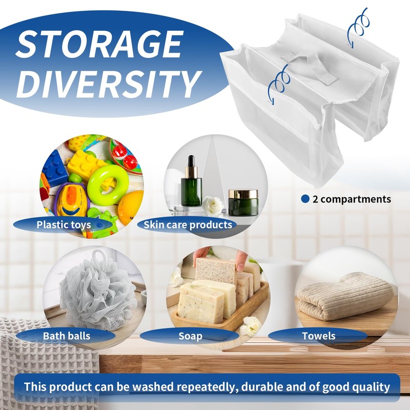 mimzemamz 2 Compartments Bath Toy Storage Organizer Net Bag for
