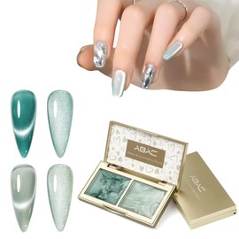 ABAC Cat Eye Solid Gel Nail Polish Set,Full-size 2 Colors Green Cat Eye Soak Off UV Gel Polish kit,Ombre Patting Gel,Nail Art Manicure Salon DIY Design at Home Gift for Woman