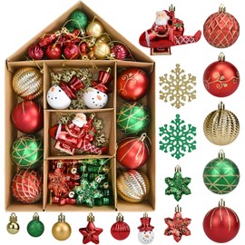 70 Pcs Christmas Ball Ornaments Set，Shatterproof Gold Ornaments for Xmas Tree，Christmas Ball Tree Hanging Ornaments for Christmas Decoration (Red Green)