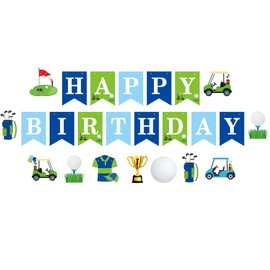 Golf Birthday Party Banners 3PCS Green Golf Happy Birthday Banner Sign Golfs Themed Party Decorations Golf Ball Partys Hanging Banners for Golfs Sports Themed Baby Shower Supplies