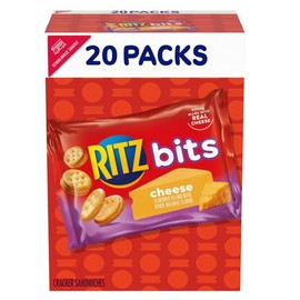Ritz Bits Cheddar Cheese Sandwich Crackers 20 Count - Individual Cheese Crackers Snack Packs On The Go Size For School & Office Snacks - 1 oz Bags