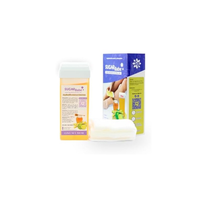 Cera Depilatoria Orgánica en Roll-On Sugar Babe, Con Bandas Reutilizables
