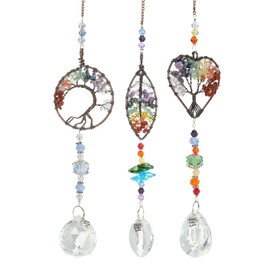 PATIKIL Crystal Suncatchers,1 Set Hanging Tree of Life with Prisms Drop Pendant for Indoor/Outdoor Window Car Garden Wedding Birthday Party Decor,Colorful