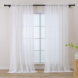 L.Z.E - Cortinas transparentes de color blanco puro de 84 pulgadas de largo para sala de estar, juego de 2 paneles de cortinas y cortinas transparentes con aspecto de lino para recámara, comedor