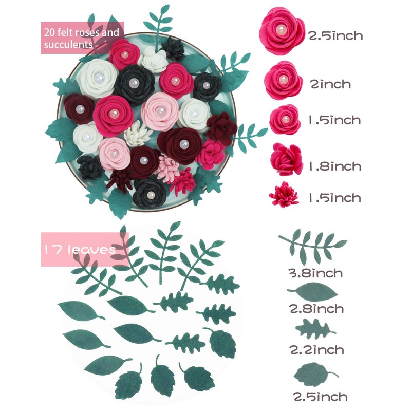 BAZIMA ALICE Felt Pearl Rose and Succulents, Letter Board Accessories,